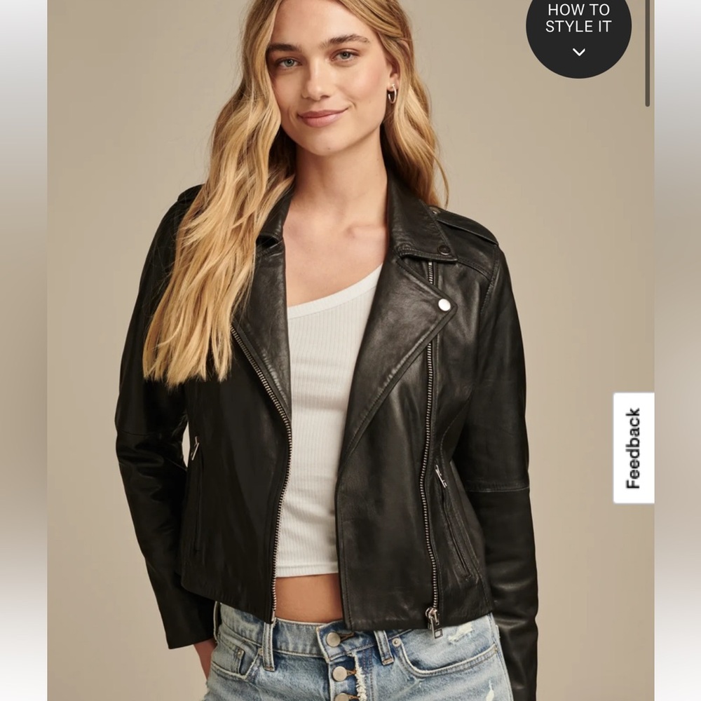 Lucky Brand Black Classic Leather Moto Jacket